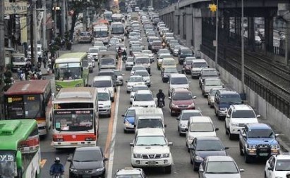 When driving in heavy traffic you should travel: