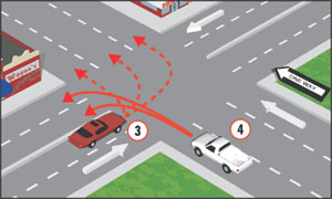 When turning left from a one-way street with multiple lanes onto a two-way street, begin the turn: