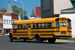 You are driving on a road with no median strip. A school bus is stopped with red signal lights flashing. You are required by law to: