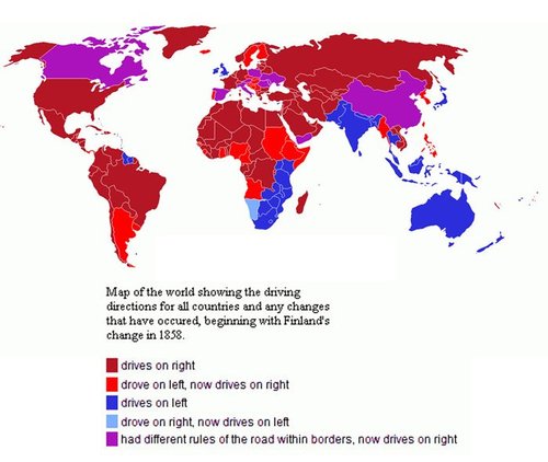Which side of the road do people drive on in the United States?