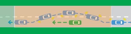 When overtaking on a two-way highway, what does the light orange in the diagram represent?