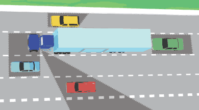 What is the best way to know if you are a safe distance behind a truck or semi-trailer?