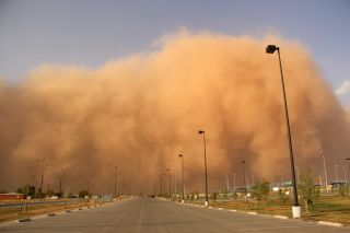 If a dust storm is approaching or you encounter one while driving, you should: