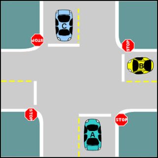 Who has the right-of-way when more than one driver arrives at a four-way stop?