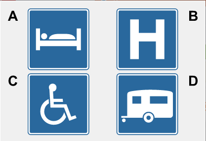 Which of these signs directs you to a hospital?