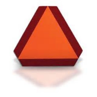 A triangular orange sign on the back of a slow-moving vehicle indicates that: