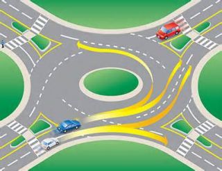 Vehicles approaching a roundabout must:
