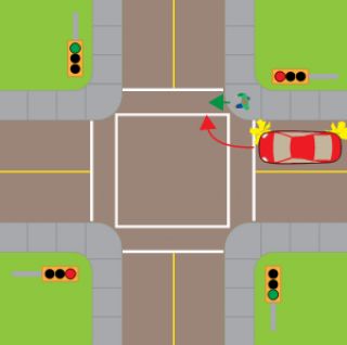 You are turning at an intersection on a red light. At the same time, a pedestrian is entering the road to cross. What should you do?