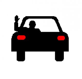 This car's turn and brake signals have failed, so the driver is using hand gestures to signal instead. What is the driver's intention?