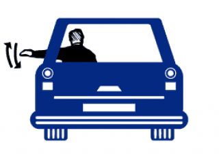 This car's turn and brake signals have failed, so the driver is using hand gestures to signal instead. What is the driver's intention?
