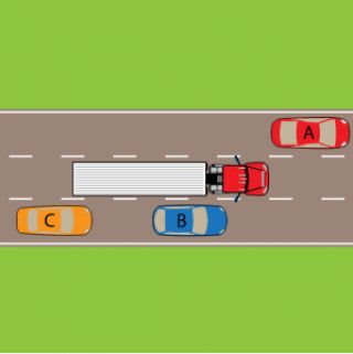 Which vehicle is least likely to be visible to the truck driver?