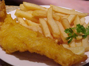 An order of fish and chips says: Darling, I have an inkling to use the bog!